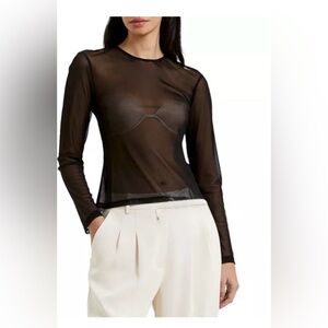 French Connection Black Long Sleeve Mesh Top